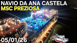 NAVIO DA ANA CASTELA MSC PREZIOSA maior cruzeiro 05/01/26 Santos @cruzeiros2025  #drone  saindo