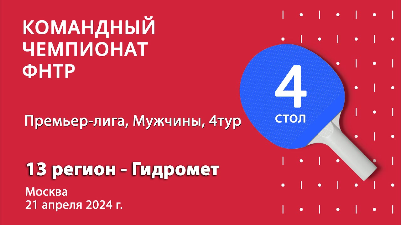 КЧФНТР 23/24. Премьер-лига. Мужчины. 4 тур. 4 стол. 13 регион : Гидромет. 21.04.24