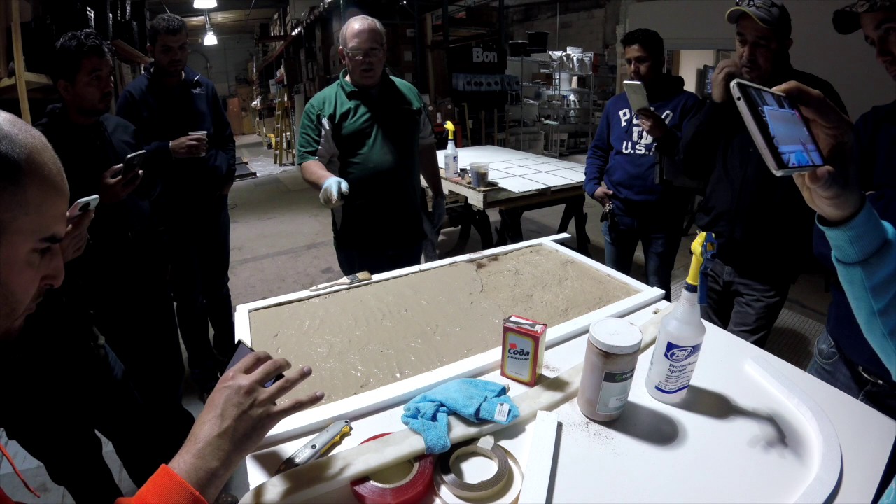 Concrete Countertop Casting. GlobMarble Decorative Concrete Training April 2017