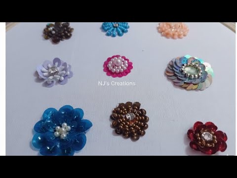 Hand embroidery | beads and sequins flowers embroidery ideas| beaded flowers embroidery
