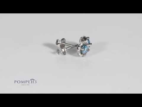 Blue Diamond Halo Studs White Gold by Pompeii3