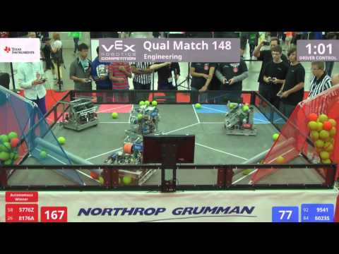 VEX Worlds 2016 - VRC High School - Engineering - Qual 148 (5776Z 8176A) 200 vs 183 (9541 6023S)