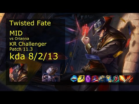 Twisted Fate Mid vs Orianna - KR Challenger 8/2/13 Patch 11.3 Gameplay // [롤] 트위스티드 페이트 vs 오리아나 미드