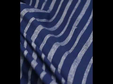 Stripe Dark Blue Pure Cotton 105 GSM Handwoven Fabric — video