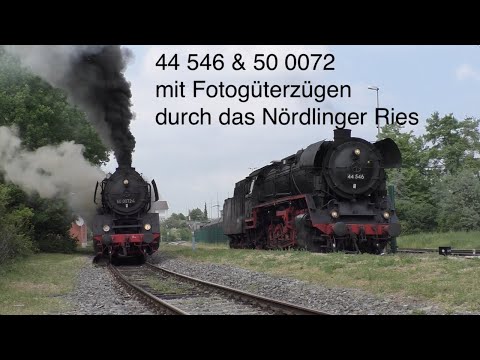 44 546 & 50 0072 mit Fotogüterzügen durch das Nördlinger Ries