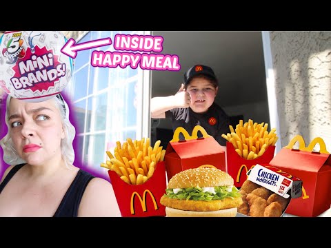 I turned my HOUSE into a McDonald’s DRIVE-TRU **MINI BRANDS INSIDE HAPPY MEAL**