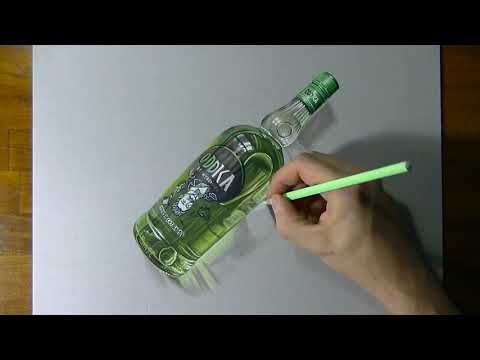 Drawing timelapse of a bottle of Oddka vodka - hyperrealistic art