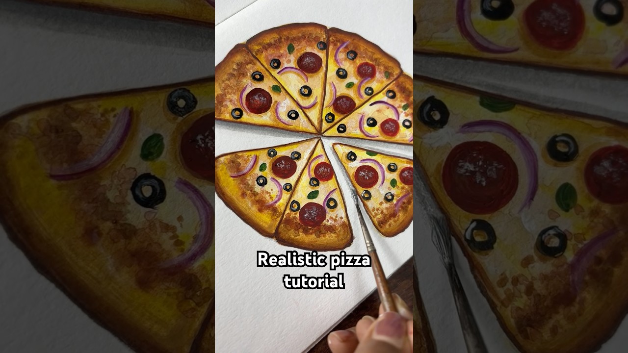 Tutorial: How to paint  realistic pizza🍕#Shorts #trending