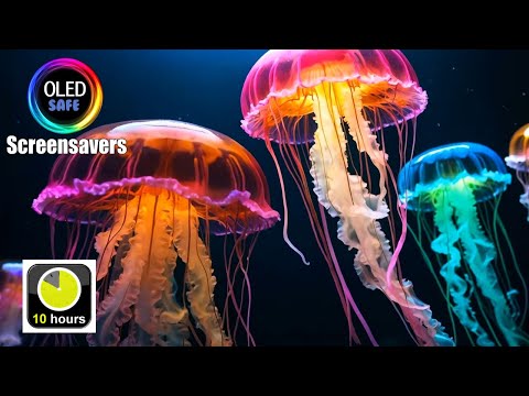 Jellyfish Screensaver - Neon - 10 Hours - 4K - OLED Safe