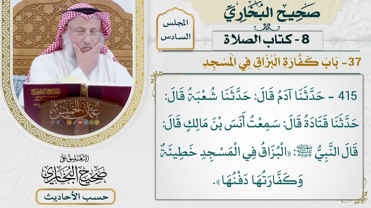 [415] حديث: البزاق في المسجد خطيئة [كتاب الصلاة - باب كفارة البزاق في المسجد]