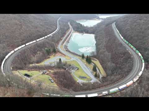 Perfect Train Meet at Horseshoe Curve 🚂 | INSANE Drone Footage