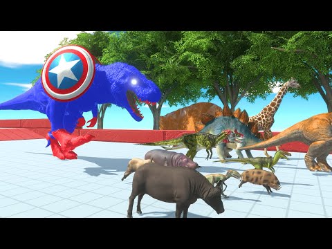 Escape from Captain America T REX -Animal Revolt Battle Simulator