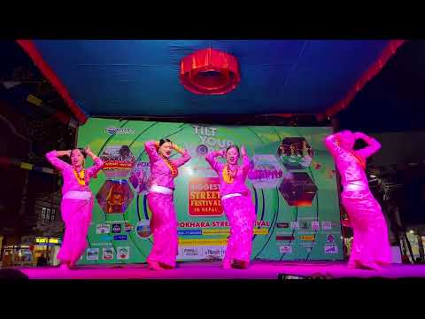 Bar sukeko Nepali cultural dance at streetfestival in Pokhara lakeside by skdance training center
