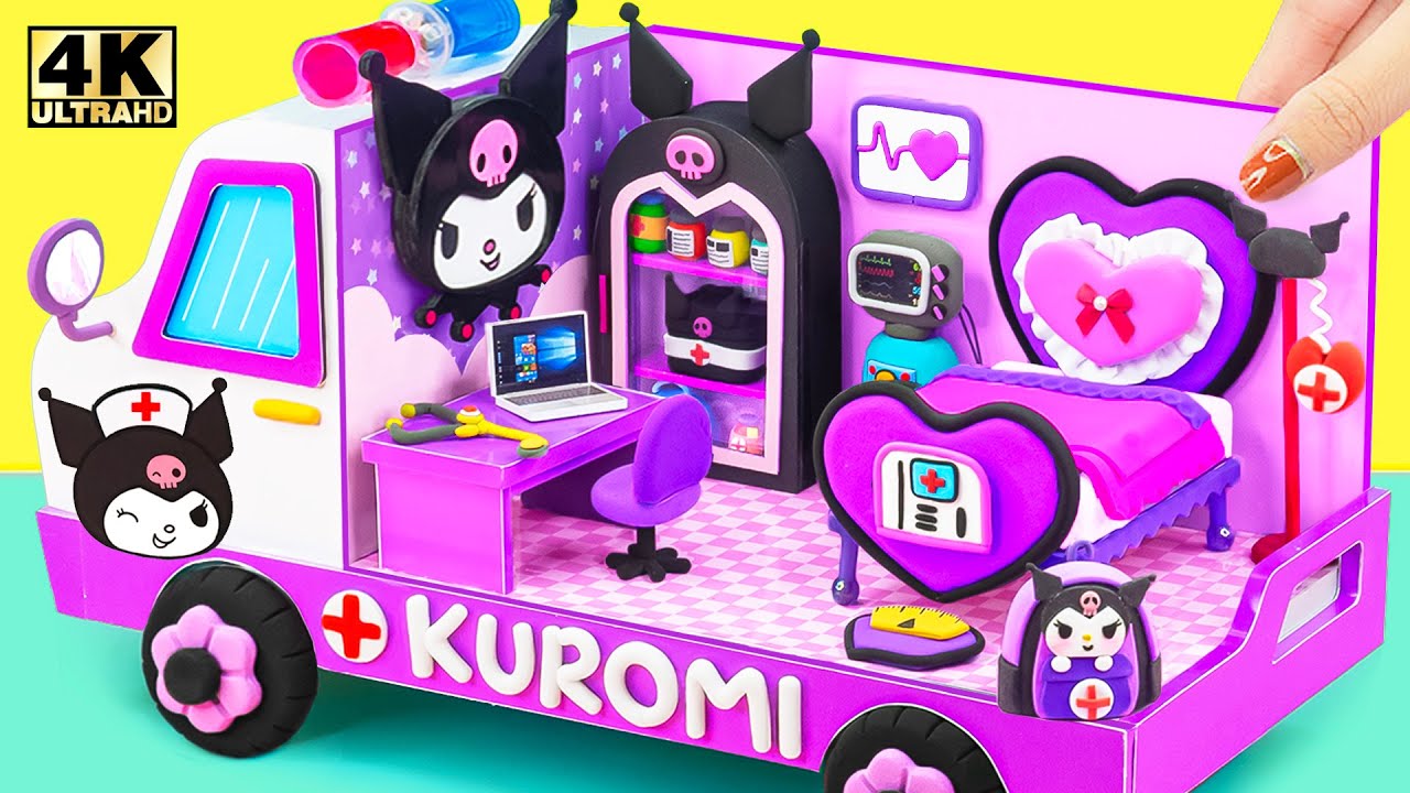 How To Make Cute Purple Kuromi Ambulance Hospital, DIY Doctor Set, Medical Kit from Clay, Cardboard