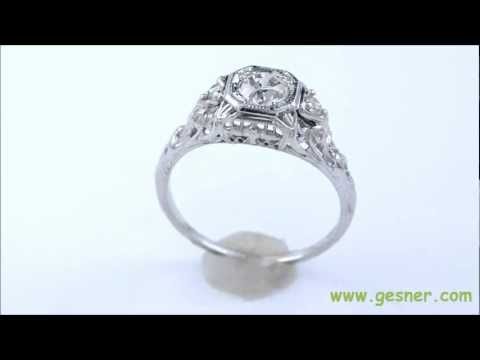 .50 ct. Antique Diamond & 18K White Gold Art Deco Engagement Ring- J32606