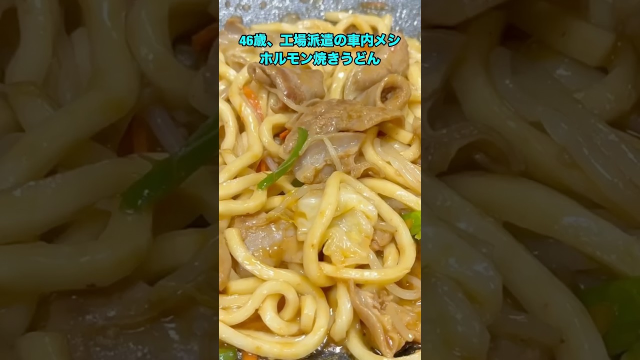 46歳、工場派遣の車内メシ　ホルモン焼きうどん