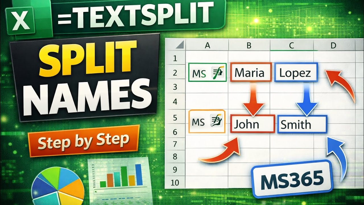 Split Names in Excel Using TEXTSPLIT (MS365)