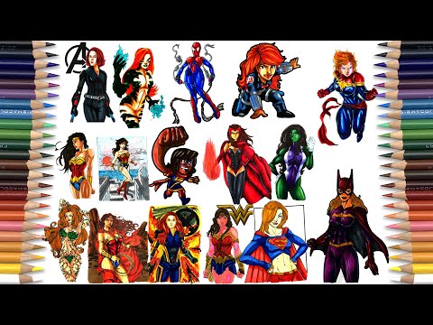 17 FEMALE SUPERHEROES Coloring Pages | DC+Marvel Coloring Pages [NCS Release]