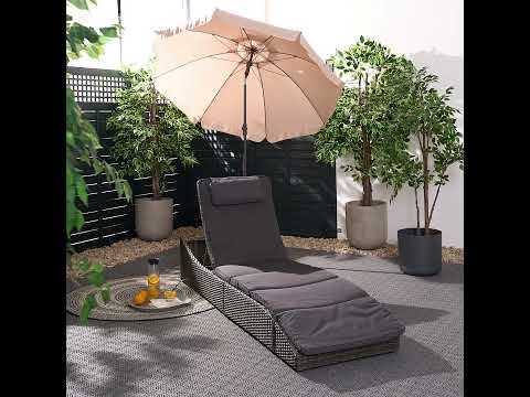 Klappbare Gartenliege Villebon Webstoff / Polyrattan - Anthrazit / Grau - Grau