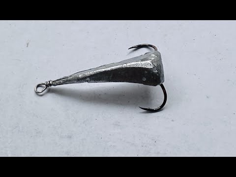 Making lead molds for ice fishing double hooks