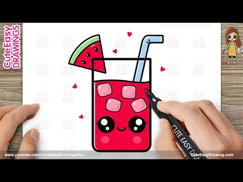 How to Draw a Cute Glass of Juice / Watermelon Drink for Kids Step by Step