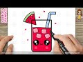 How To Draw A Cute Glass Of Juice Watermelon Drink For Kids Step By Step