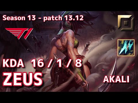 【KRサーバー/Unranked】T1 Zeus アカリ(Akali) VS ポッピー(Poppy) TOP - Patch13.12 KR Ranked【LoL】