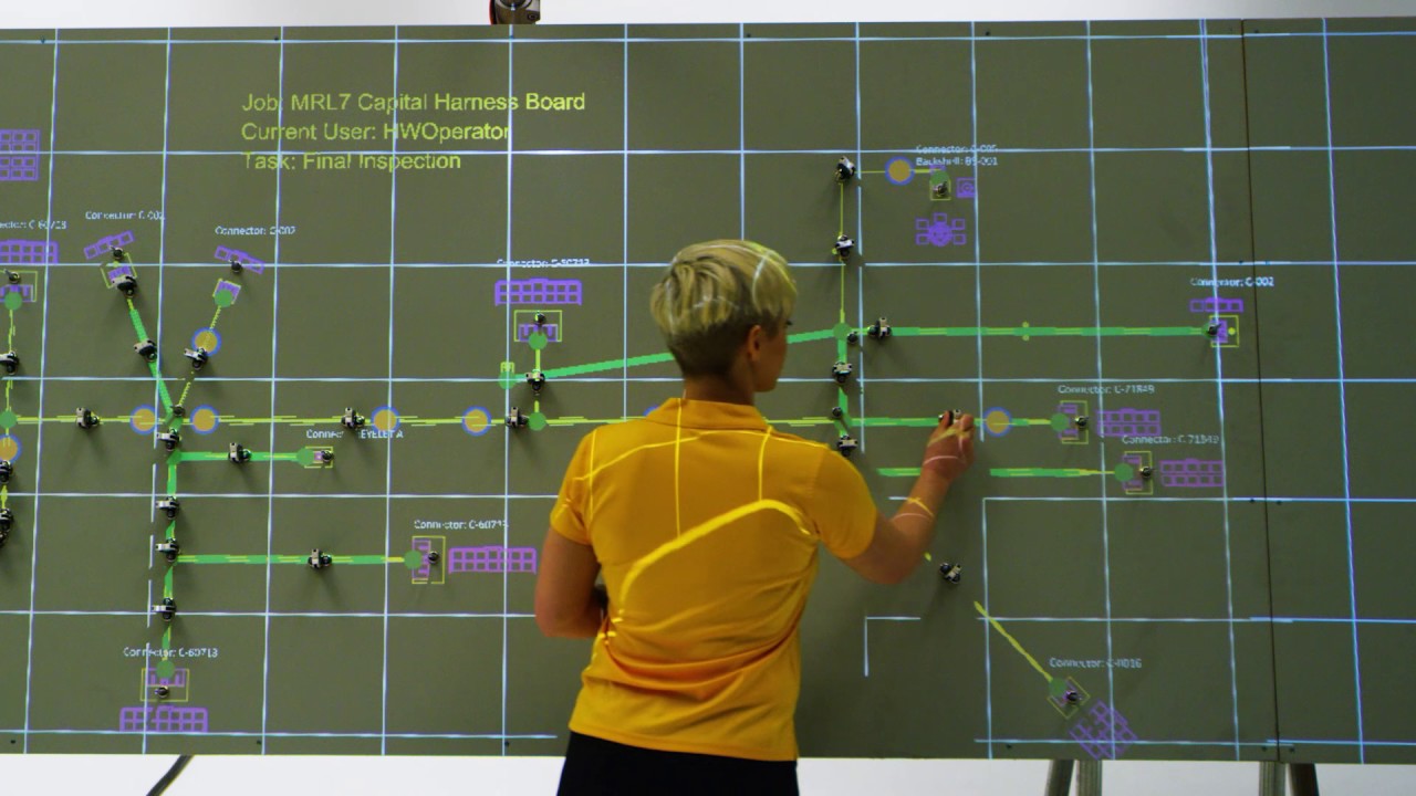 Wire harness assembly with projected work instructions