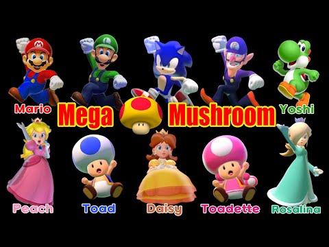 Super Mario 3D World Ten(10) Characters  Mega Mushroom Transformation, Sonic and mario with friends