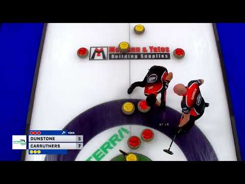 #brier2023 Carruthers insists on removing his burned stone; Dunstone down 2 scores 3 to win Manitoba