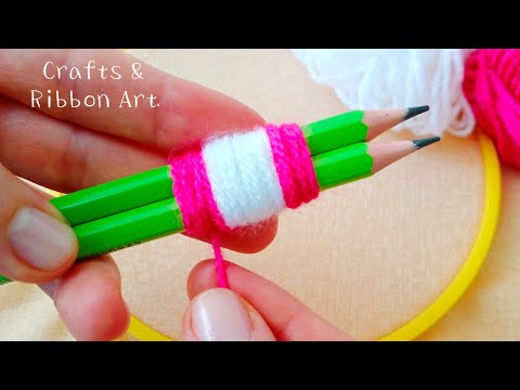 Super Easy Woolen Flower Making Trick Using Pencil - Hand Embroidery Amazing Flower - Sewing Hack