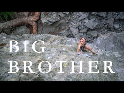 Matt working Big Brother 5.13b (Squamish Climbing)