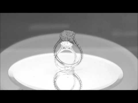 14K White Gold Cushion Cut Diamond Engagement Ring Halo Art Deco prong 2.00ctw - ASW - 806N