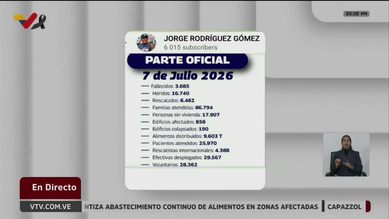 Balance oficial para el 7 de julio de 2026, por terremotos en Venezuela