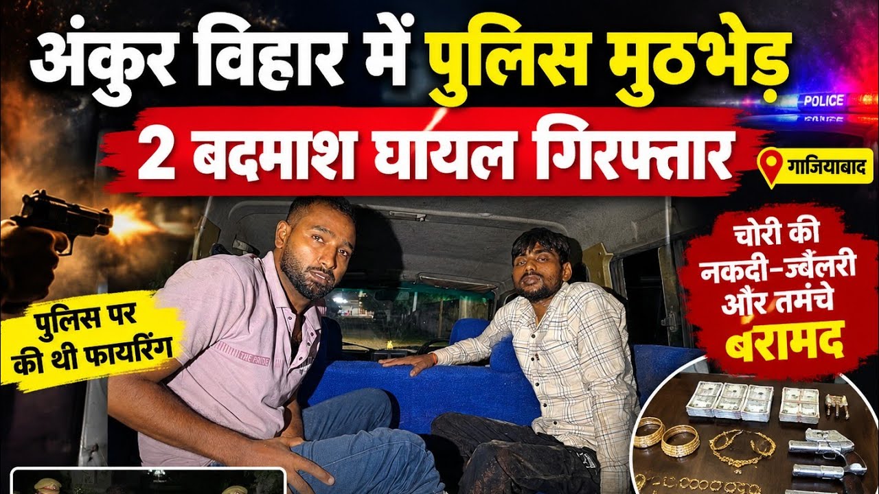 थाना अंकुर विहार पुलिस टीम द्वारा मुठभेड़ के दौरान घायल अवस्था में घर का ताला तोडकर नगदी व ज्वैलरी चोरी करने करने वाले 02 अभियुक्त गिरफ्तार, कब्जे से चोरी किये गये 4700 रुपये नगद, ज्वैलरी तथा 02 अवैध तमंचा 315 बोर मय 02  जिन्दा कारतूस व 02  खोखा कारतूस 315 बोर बरामद।