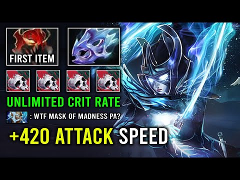 WTF 1st Item Mask of Madness Phantom Assassin +420 Moon Shard Attack Speed Instant KO Dota 2