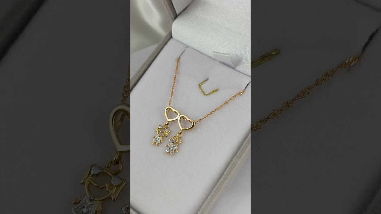 Pingente Canga dois Corações em Ouro 18K Casal de Filhos com Ródio