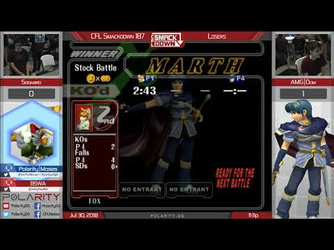 CFL Smackdown 187 Melee - Sodabro (Fox) vs AMG | Dom (Marth) - Losers Quarters