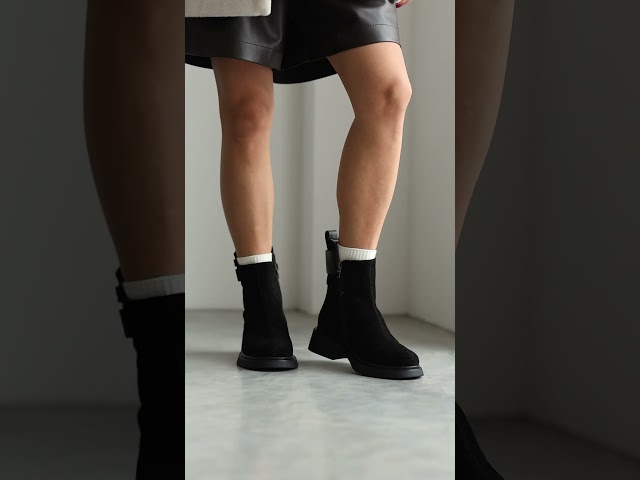 Чоботи жіночі шкіряні байка хутро 592641 Чорний Черевики жіночі замшеві на байці 593333 Чорні