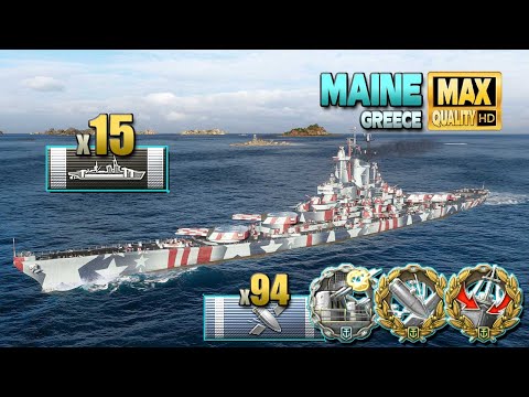 Battleship Maine: 15 citadelles on map Greece - World of Warships