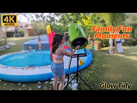 Outdoors Inflatable Water Slide Birthday Celebration with Family | Satisfying Home Cleaning Routine,