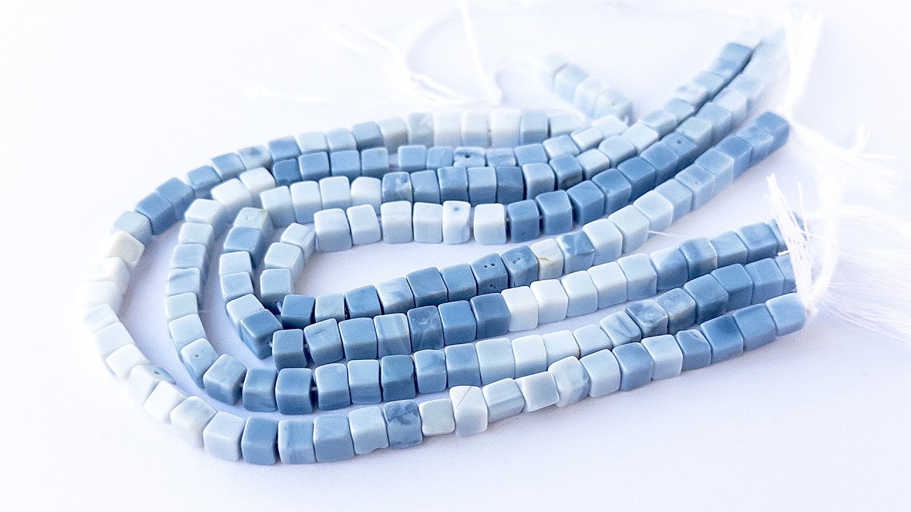 Denim Opal | Smooth Cube | 5mm Bead Size | 20cm Strand Length video