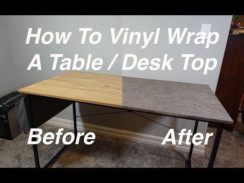 How To Vinyl Wrap A Desk | Table Top -- Resurface / Reface with Vvivid Concrete Vinyl Wrap