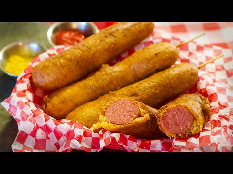 EASY Homemade Corn Dogs #easyrecipes #corndogs #midlandmeatcompany #gamedayfood