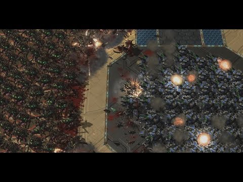 Starcraft 2 - 500 Queens vs 50 Siege tanks (sieged)