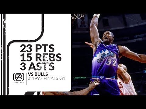 Karl Malone 23 pts 15 rebs 3 asts vs Bulls 1997 Finals G1