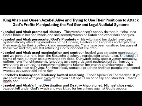 King Ahab and Queen Jezebel Use Federal Gov to Manipulate Legal and Judicial Systems to Cover Crimes