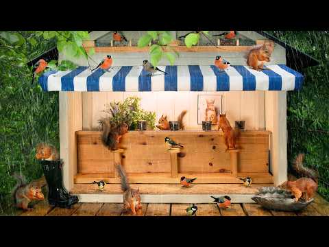 Rainy Day In The Nut Bar - Relaxing rain sounds, Squirrels & Birds (6 Hours)