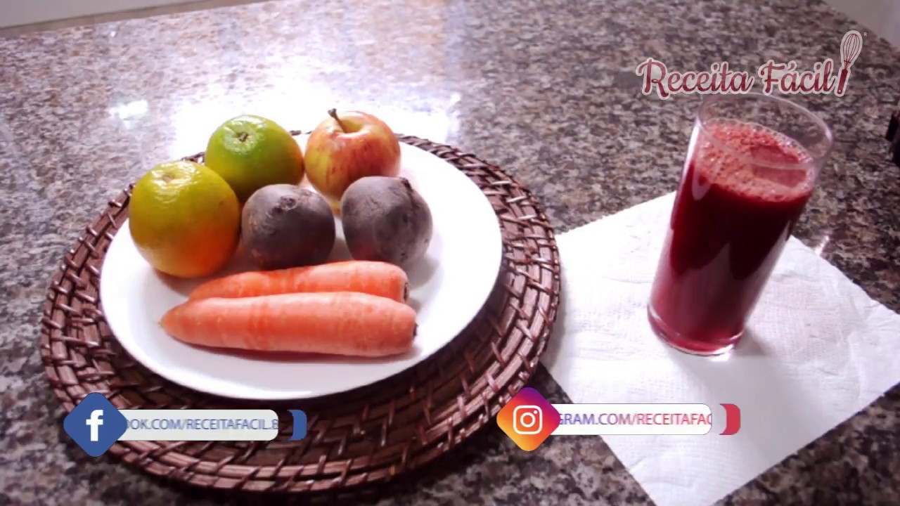 SUCO DE BETERRABA COM CENOURA, LARANJA E MAÇÃ.