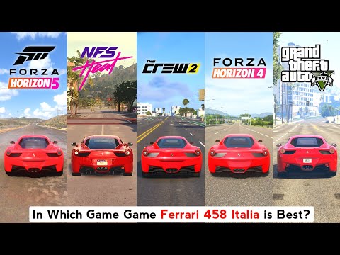 Ferrari 458 italia Comparison in NFS Heat, The Crew 2, Forza Horizon 5 & 4, GTA 5